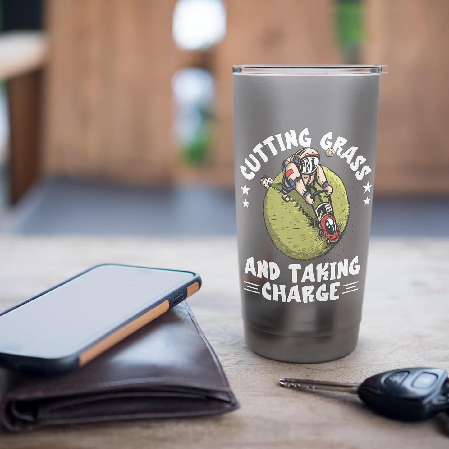 Lawn Care Worker Lawn Mower Grass Cutting Taking Charge Stainless Steel Insulated Tumbler