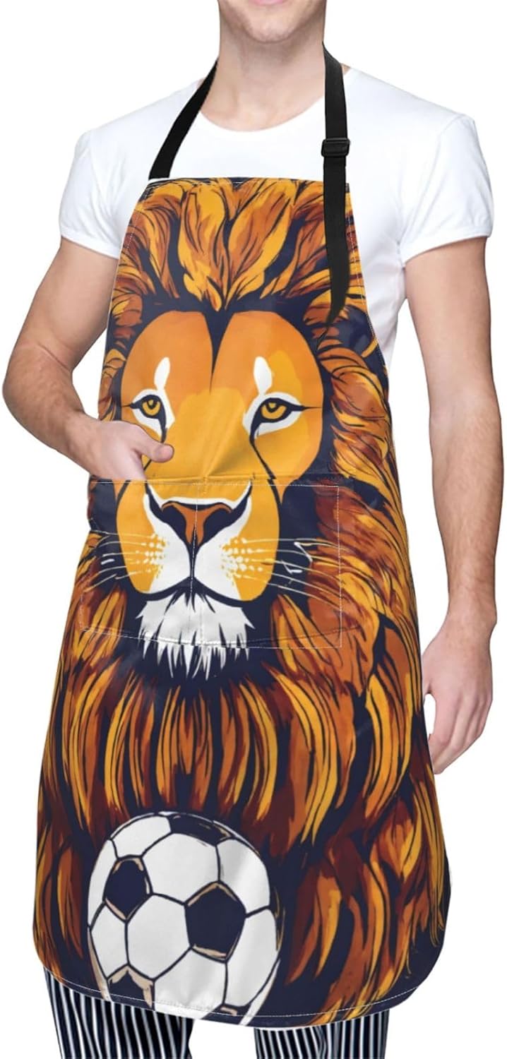 Cool Lion Print Laundry apron 28x33 In Waterproof Kitchen Apron with Pockets for Cooking Baking