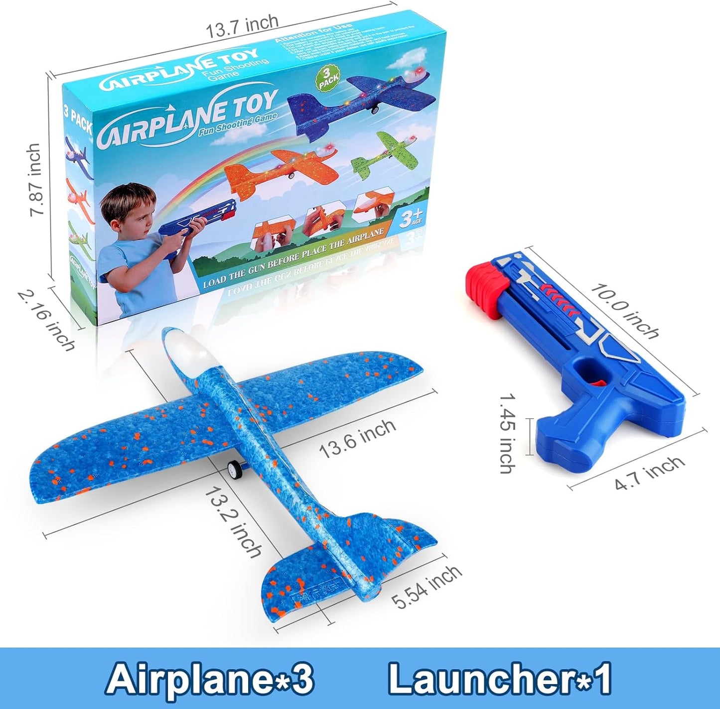 Fuwidvia 3 Pack Airplane Launcher Toys, 13.2'' LED Foam Glider Plane T