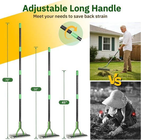 Thatch Rake, 13" Wide Efficient Dethatcher Rake with 55" Adjustable Lo