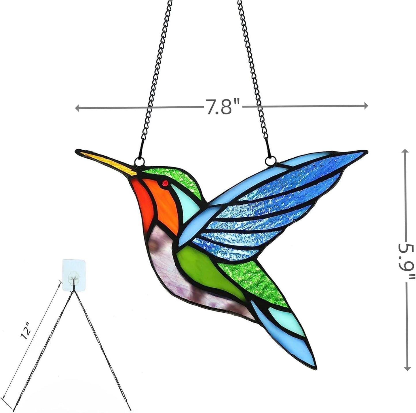 Handcrafted Stained Glass Hummingbird Tiffany Style Stained Glass Window Panels Sun Catcher Bird