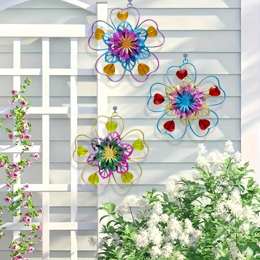 3PCS Metal Flower Wall Decor, 5.5" Colorful Metal Floral Wall Art Deco
