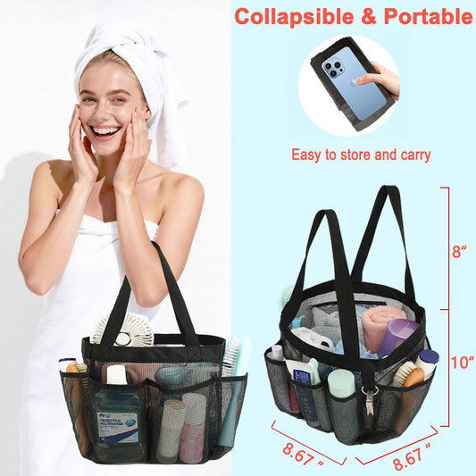 Mesh Shower Caddy Portable for College Dorm Room Essentials, 8-Pocket Large Shower Basket Tote Bag with 2 Handles for Toiletry, Bathroom, Beach, Camp, Gym | Portable, Quick-Dry, 2 Handles