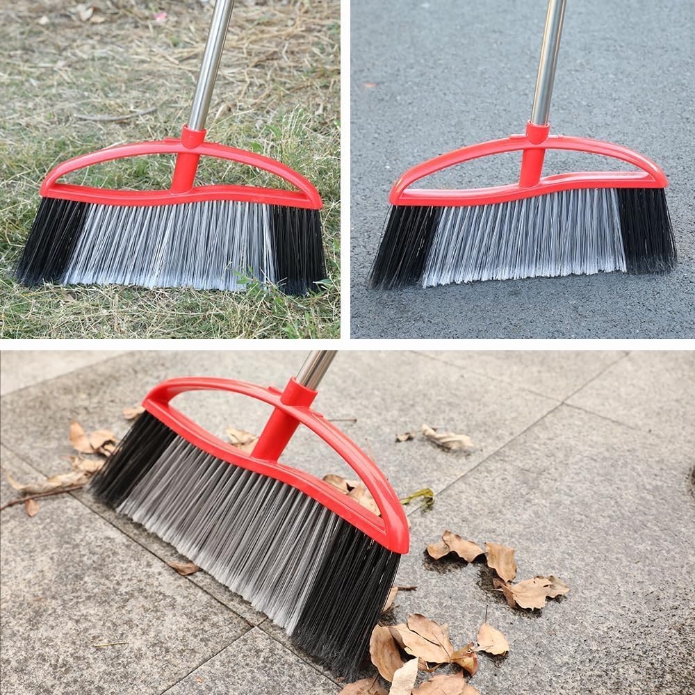 Outdoor Heavy Duty Broom, 15.7'' Wide with Long Handle, Angle Broom with Stiff Bristles for Sweeping Patio, Garden, Garage, Yard