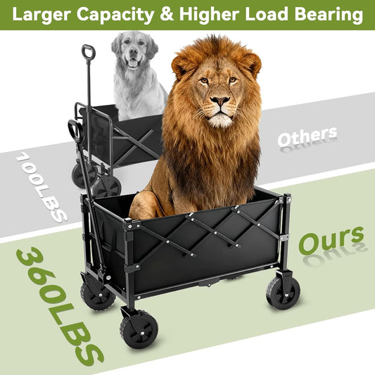 Wagons Carts Foldable, 360LBS Heavy Duty Collapsible Wagon with Wheels