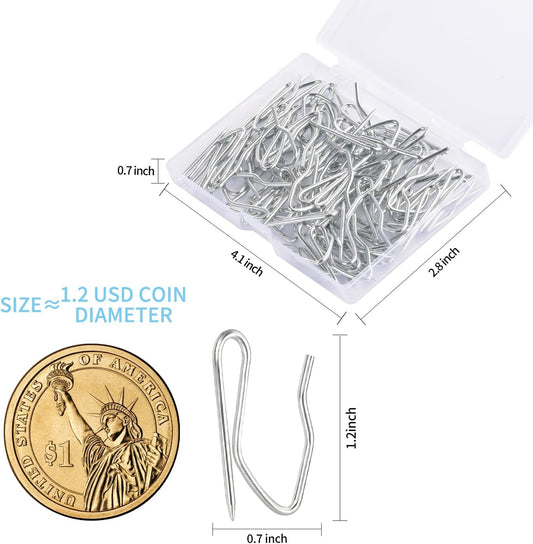 1.2 Inches Curtain Hooks, Sopito 58pcs Metal Drapery Pin and Hook for Door Window Shower Curtain, Silver White
