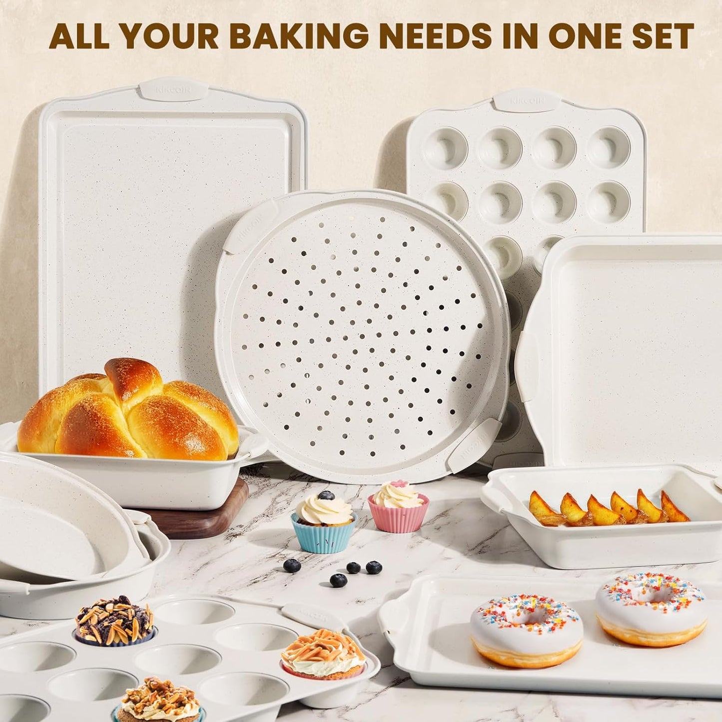 Kikcoin 22 PCS Nonstick Baking Pans Set, Stackable Bakeware Sets with