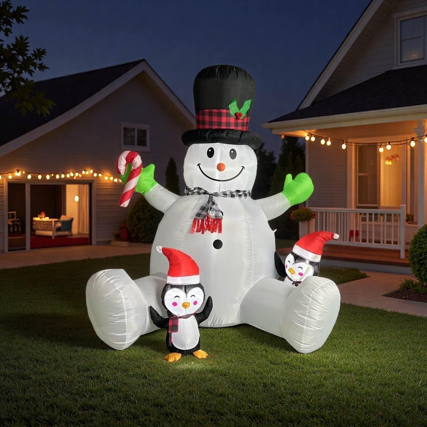 7 FT Inflatable Christma Decorations, Inflatable Snowman with Penguins, Christmas Blow Ups Yard Decorations with Colorful LED Lights, Christmas Inflatables for Garden Lawn Xmas Holiday