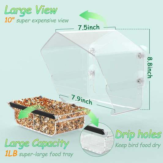 Ermete Window Bird Feeder with Strong Suction Cups, Large View Clear F