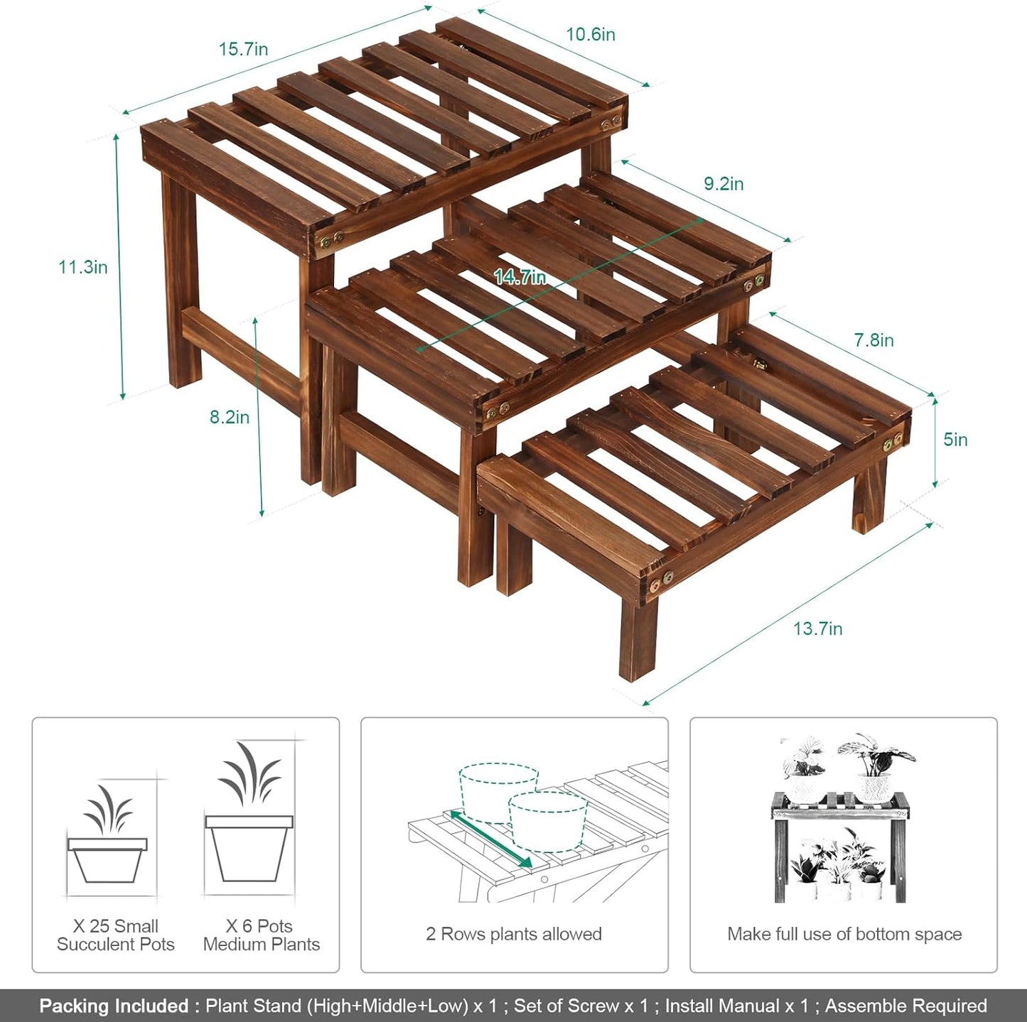 3 Tiered Small Plant Stands Shelf Indoor Outdoor,Wood Flower Pot Stand