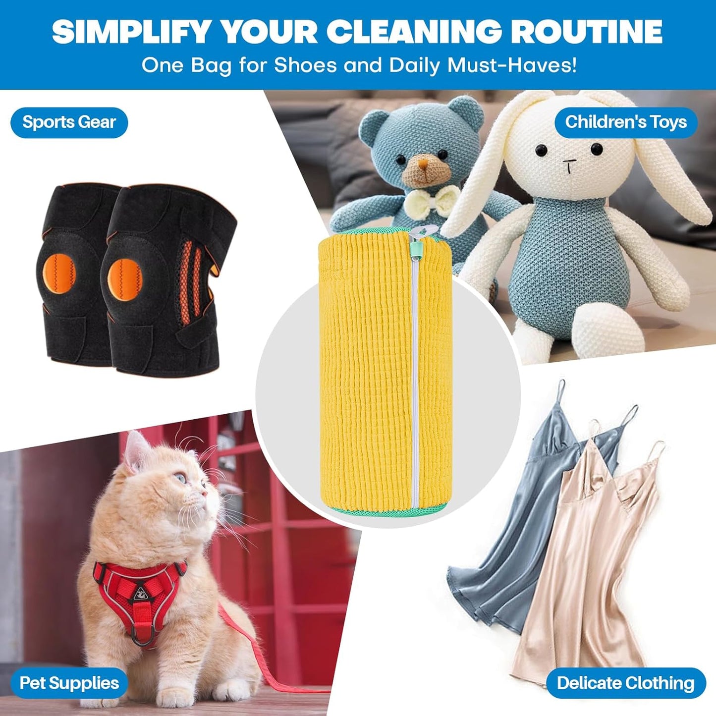Shoe Washing Machine Bag: Laundry Shoe Bag for Washer and Dryer - 2pc Reusable Shoe Cleaning Bag for Sneaker Tennis Shoes Unstain Cleaner Kit (Yellow 2pcs)