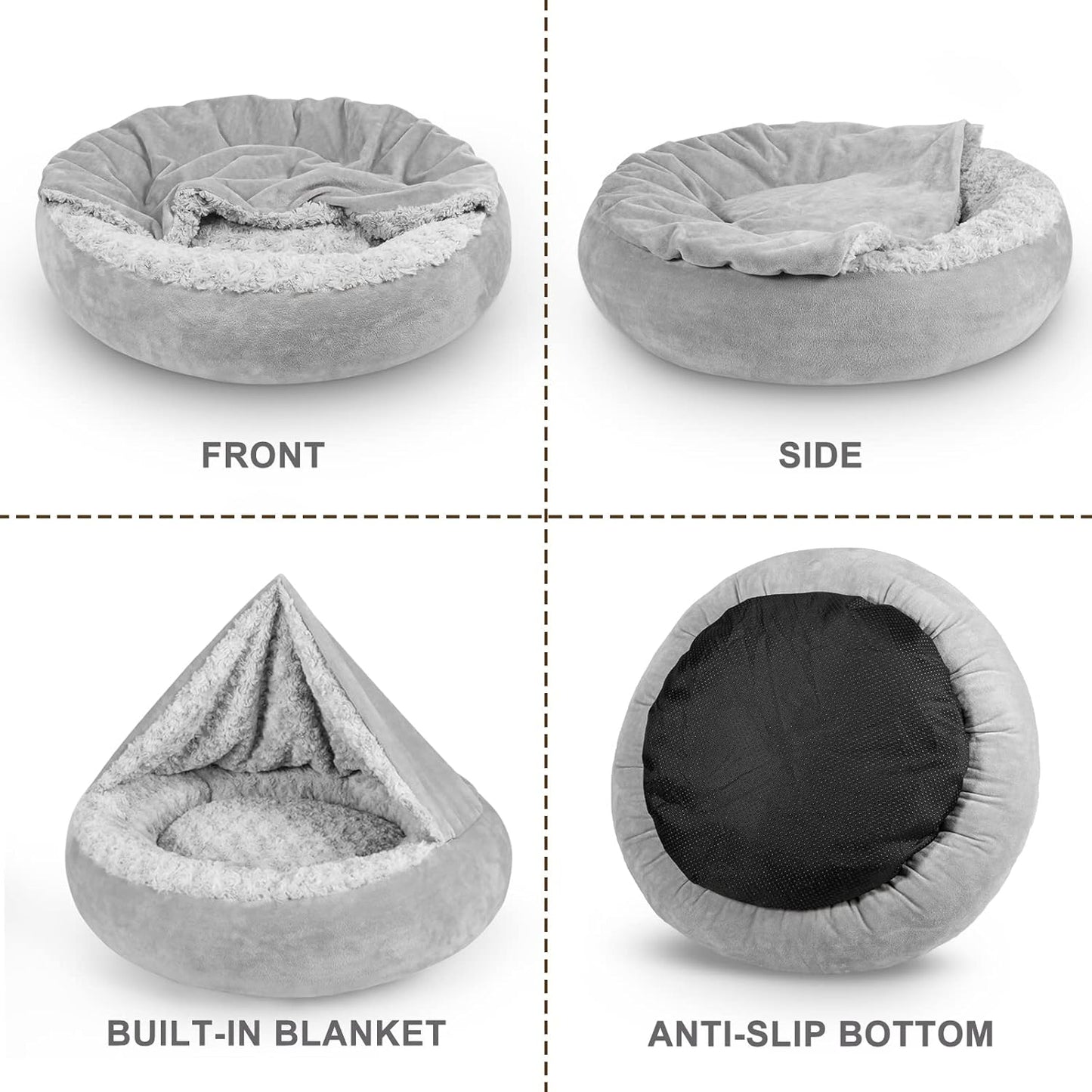 JOEJOY Small Dog Bed Cat Bed with Hooded Blanket, Cozy Cuddler Luxury