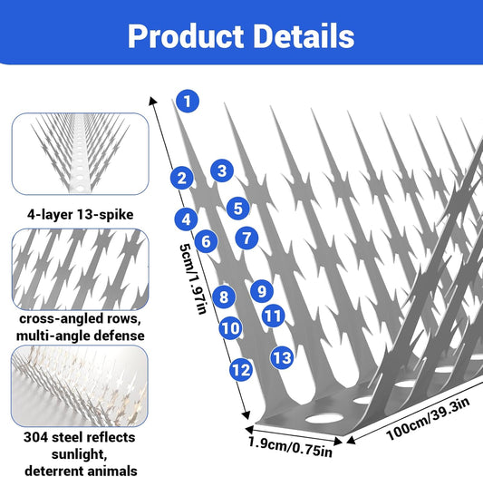 Bird Spikes Squirrel Proof Baffle for Bird Feeders, Avoid Climb Spikes for Outside, Fence, Wall, Tree, Drainpipes, Deterrent Spikes for Squirrel, Raccoon, Pigeon, Cat, 40 Inch Stainless Steel Spikes