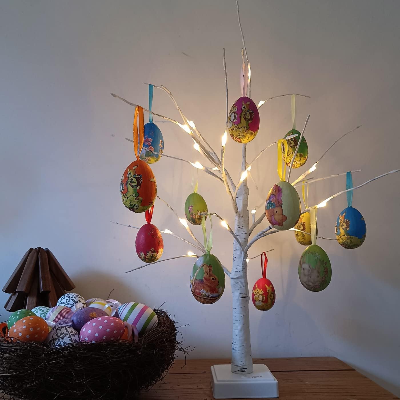 12pcs Vintage Style Paper Mache Foam Egg Hanging Ornaments Easter Decoration
