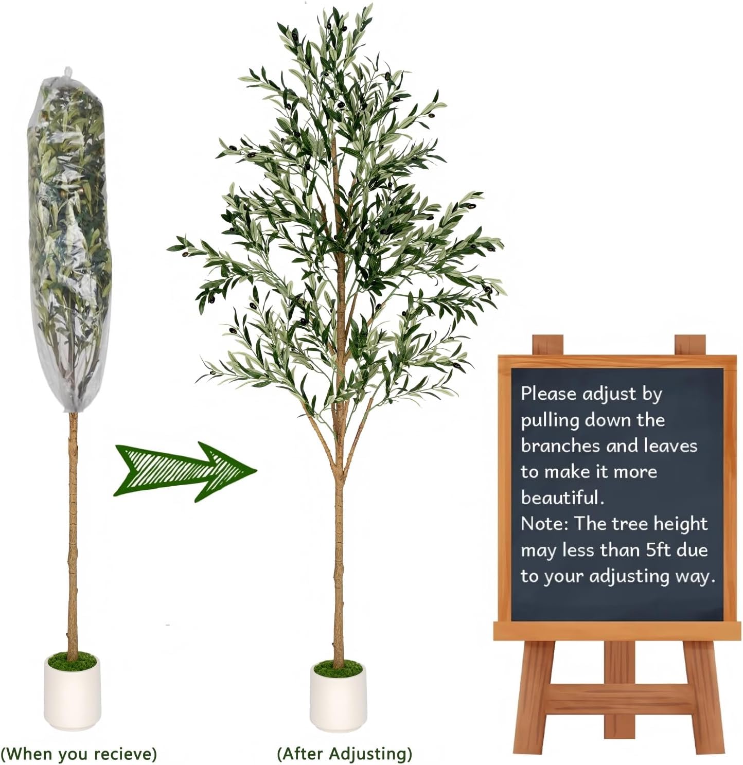 Artificial Olive Tree - Tall Indoor Faux Olive Tree with Planter & Basket, Realistic Fake Olive Tree with Fruits for Home Office Decor Living Room (7ft)