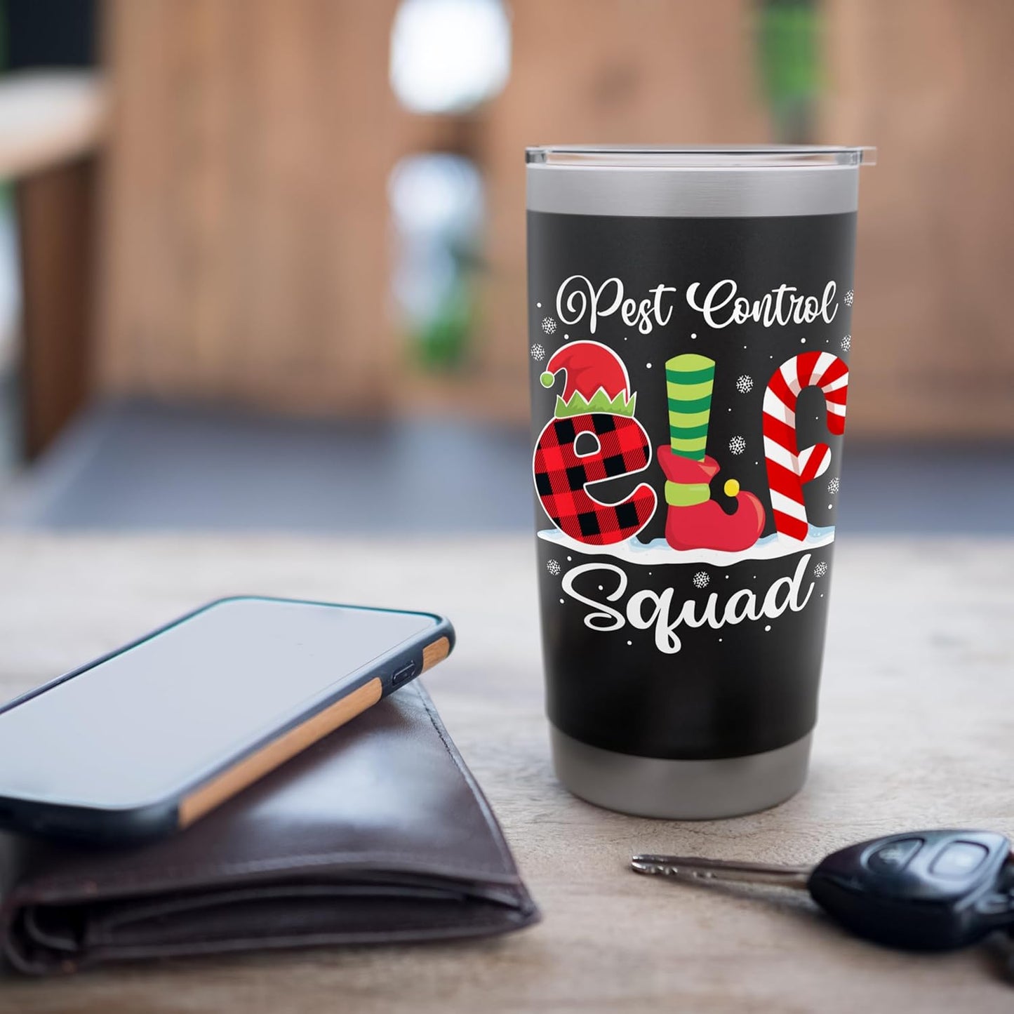 Pest Control Elf Squad Christmas Exterminator Matching X-mas Stainless Steel Insulated Tumbler