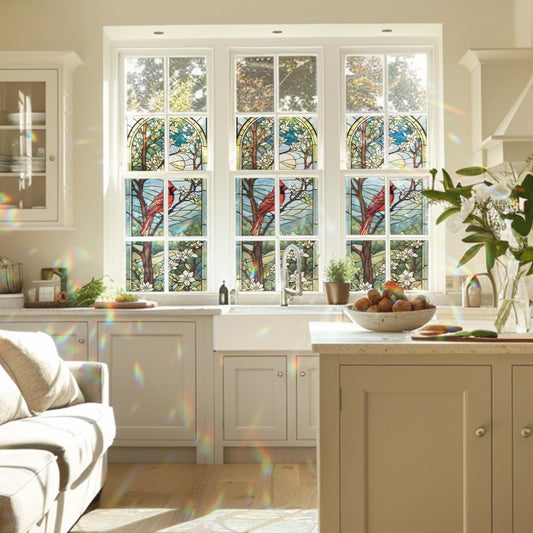 Decorative Cardinal Stained Glass Window Film, Cardinal Stained Glass