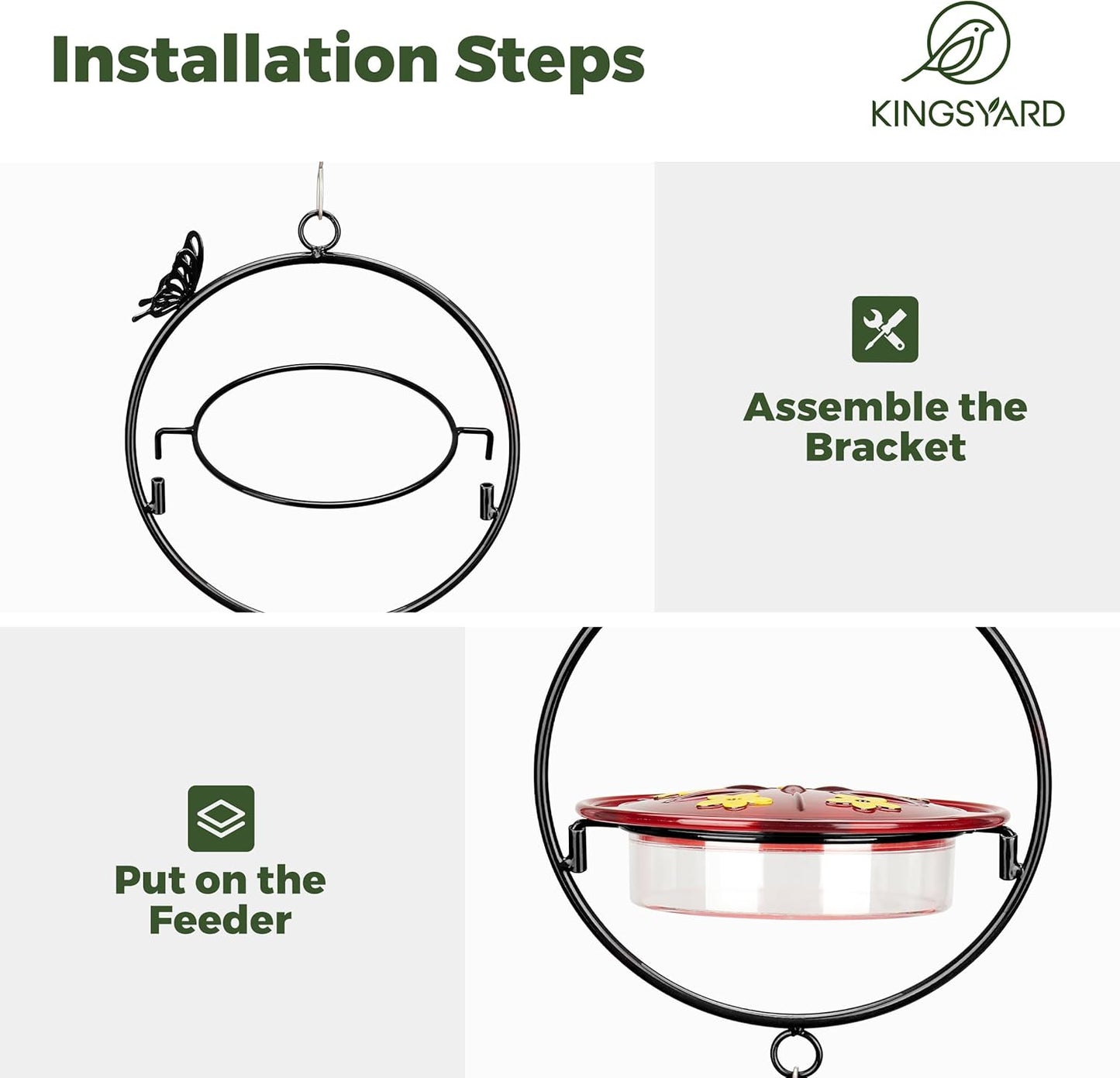 Kingsyard Upgraded Hummingbird Feeder Hanging, Large Capacity Nectar Tray Bee Proof Leakproof, Outdoor 5 Port Perch Metal Bracket Ant Moat Easy Clean Weather Resistant,Black Metal Frame