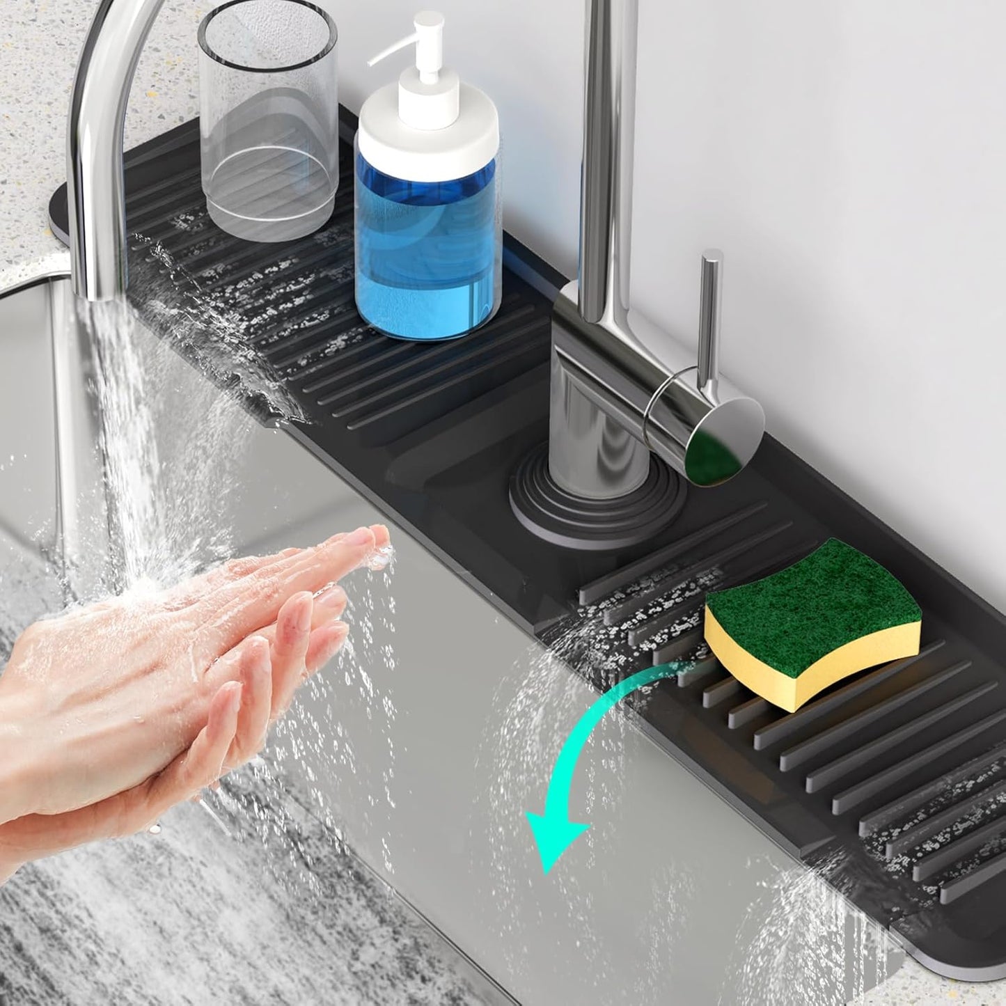 24 Inch Longer Faucet Mat for Kitchen Sink, 5ยฐ Slope Fast Self-draining, Kitchen Sink Splash Guard Silicone Sink Faucet Mat Splash Guard Kitchen Sink Area Tidy Splash Faucet Guard Draining Mat