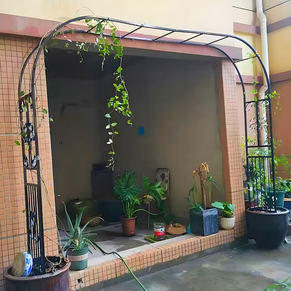 Heavy Duty Metal Garden Trellis Arch for Climbing Vines, Outdoor Pathway Arbor, Durable Plant Support, Black/Brown/White/Green, 118"X91"X16", Perfect for Courtyards & La