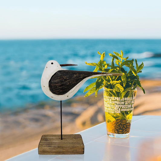 Aecipl Wooden Sea Bird Statue Seagull On Stand Decor Nautical Coastal