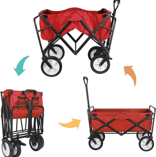 Collapsible Folding Outdoor Utility Wagon, Heavy Duty Garden Cart with