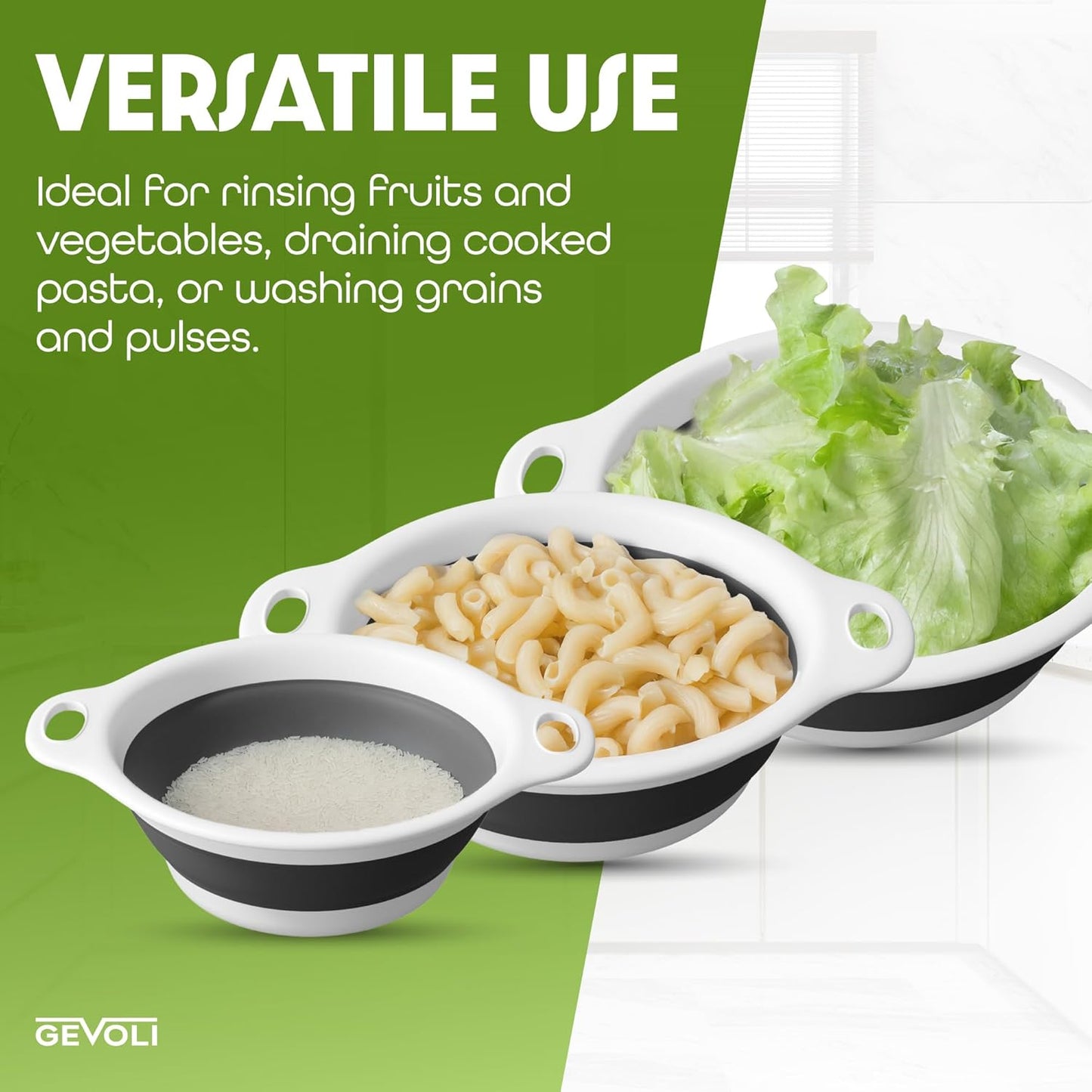 Collapsible Colanders (3 Pack Set) Food Strainers with Over-Sink Water