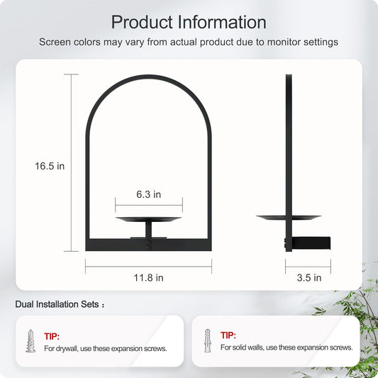 Black Metal Wall Plant Holder - 2-Pack Wall Mounted Plant Stands and Hanging Holders for Indoor Planter and Flower Pot - Arch Decor Shelf for Plant Storage (Pot Not Included)