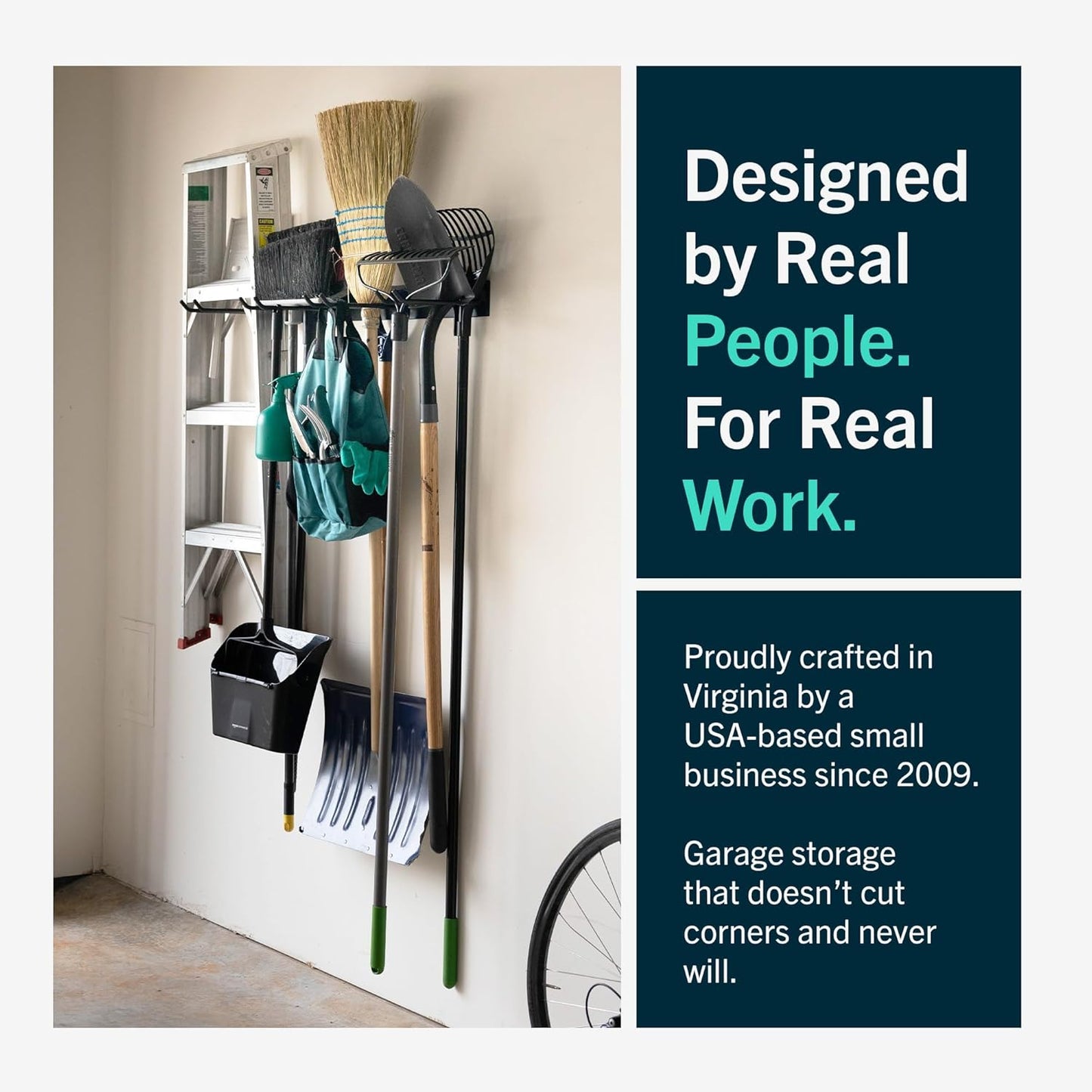StoreYourBoard Garage Wall Organizer Tool Rack | Garden Tool Organizer System | Heavy Duty Wall Mounted Tool Storage Rack for Yard Tools Rakes Shovels 250 lb Garage Organization | 4 PVC Coated Slots