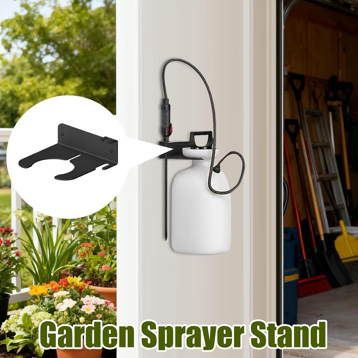 Garden Pump Sprayer Holder, Save Space Storage Rack, Wall-Mounted Gard