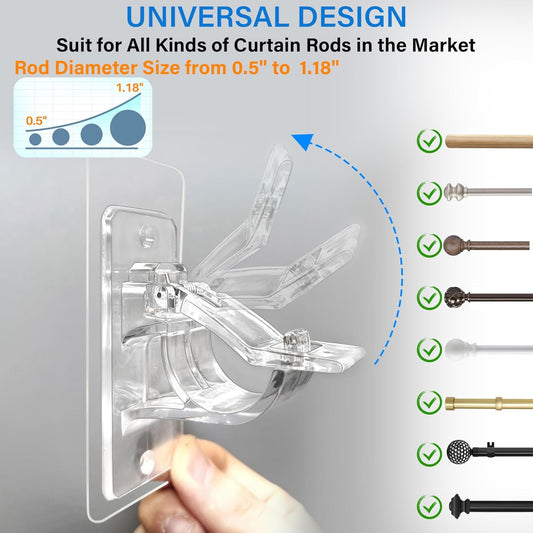 Antimbee 6-Pack No Drill Needed Curtain Rod Holders, Self Adhesive Rod Brackets for Smooth Walls, Multipurpose Nail-Free Stick on Curtain Rod Hooks, Screw Mount Curtain Hangers for Textured Surfaces