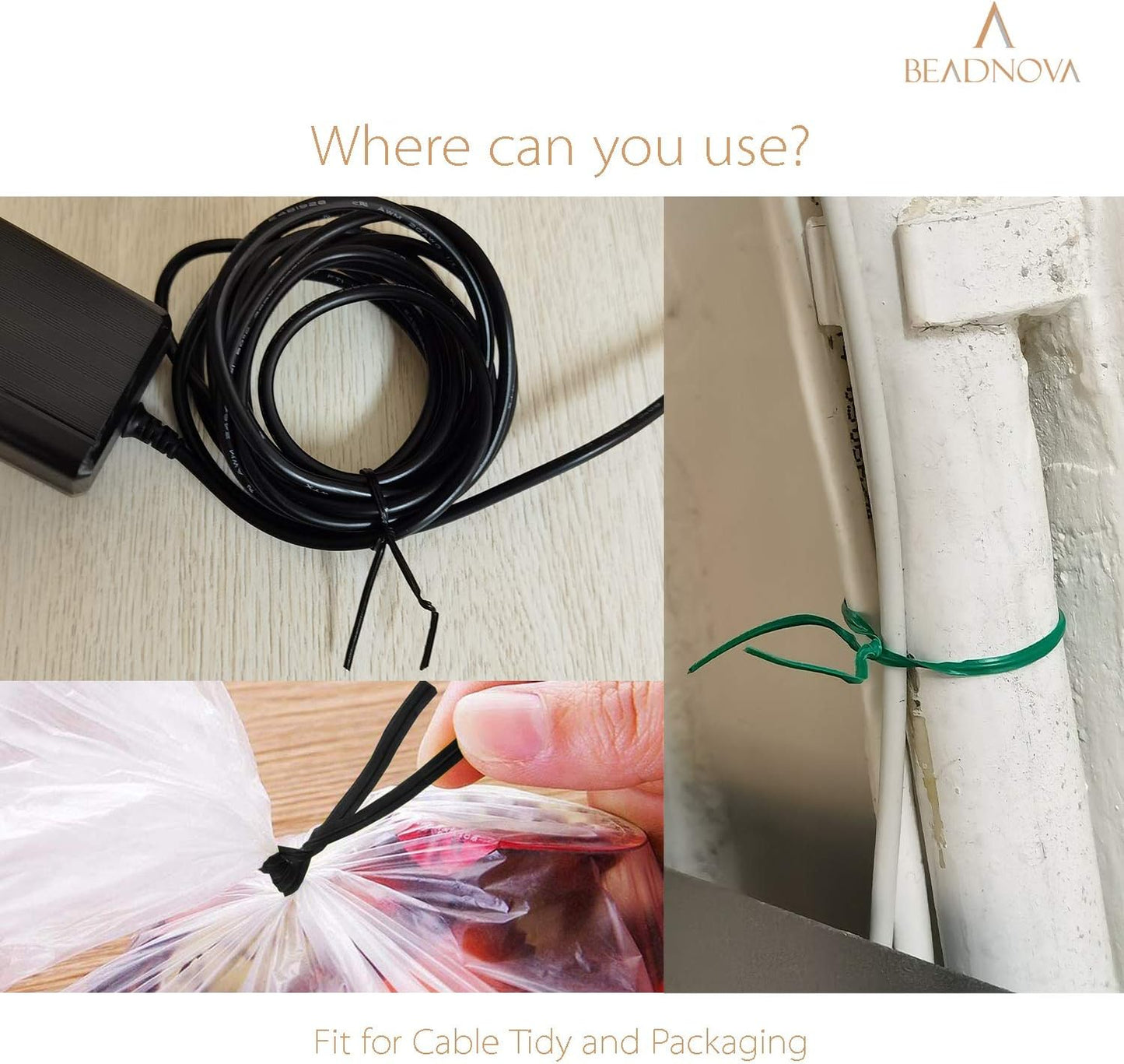 BEADNOVA Twist Tie 328 Feet (100m) Bread Ties Gardening Ties Black Plant Ties Multipurpose Plastic Coated Plant Twist Tie with Cutter for Potted Plants Garden Office and Home