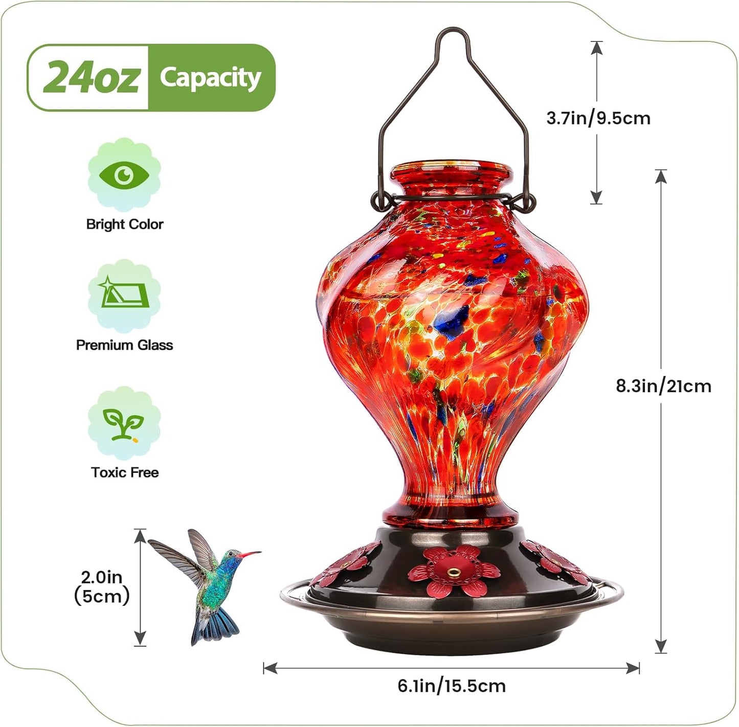 Hummingbird Feeder, BOLITE Glass Hummingbird Feeders for Outdoors Hang