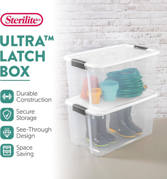 Sterilite 4 Pack Ultra Latching Box, Storage Bins with Lids, Clear Pla
