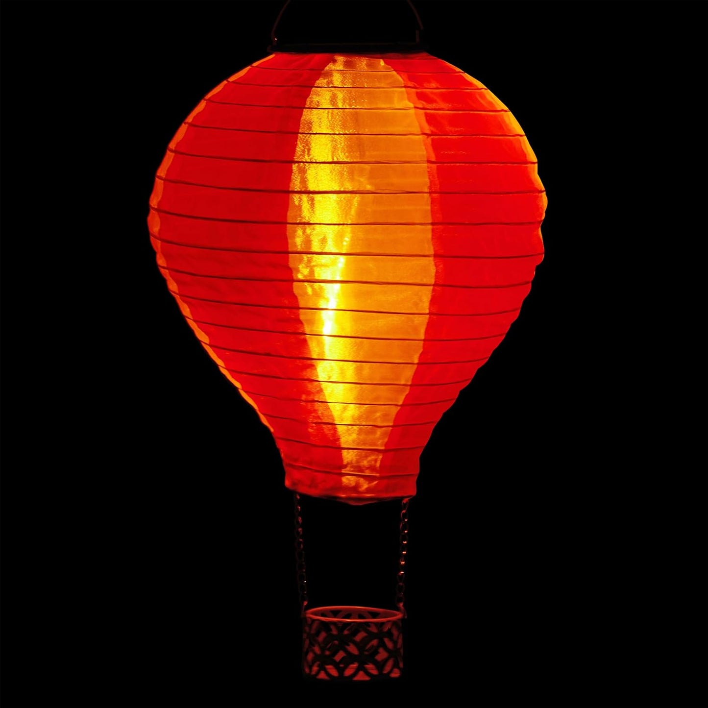 Alpine Corporation QLP1566SLR-RDPK Solar-Powered Cloth Hot Air Balloon with Flame LED Lights, LED Solar Décor, 13" H, Red
