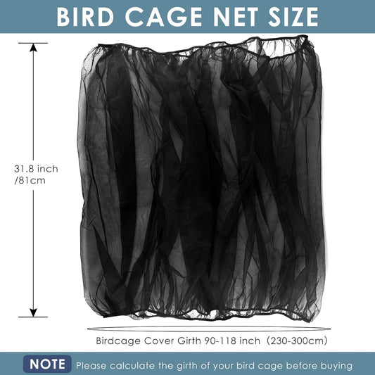 Bissap Bird Cage Seed Catcher, 90-118‘’ Universal Birdcage Net Nylon 31.8'' H Adjustable Elastic Band Stretchy Skirts Mesh Cover for Parrot Cage Seed Guard (Not Include Birdcage)- Black
