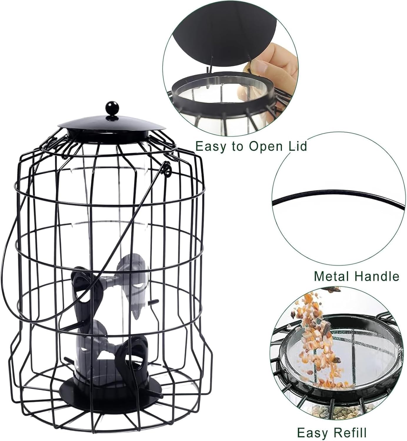 Bird Feeder, 4-Port Weatherproof Squirrel-Proof Metal Large Outdoor Ha