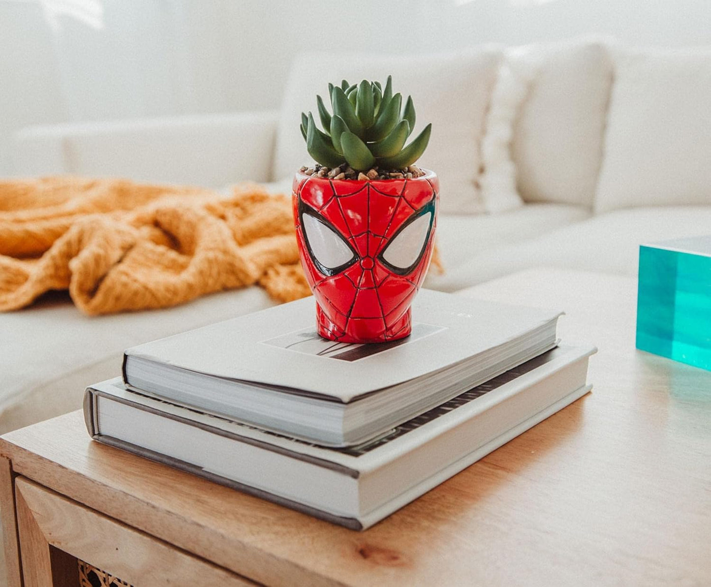Marvel Comics Spider-Man Web-Head 3-Inch Ceramic Mini Planter with Artificial Succulent | Small Flower Pot, Faux Indoor Plants