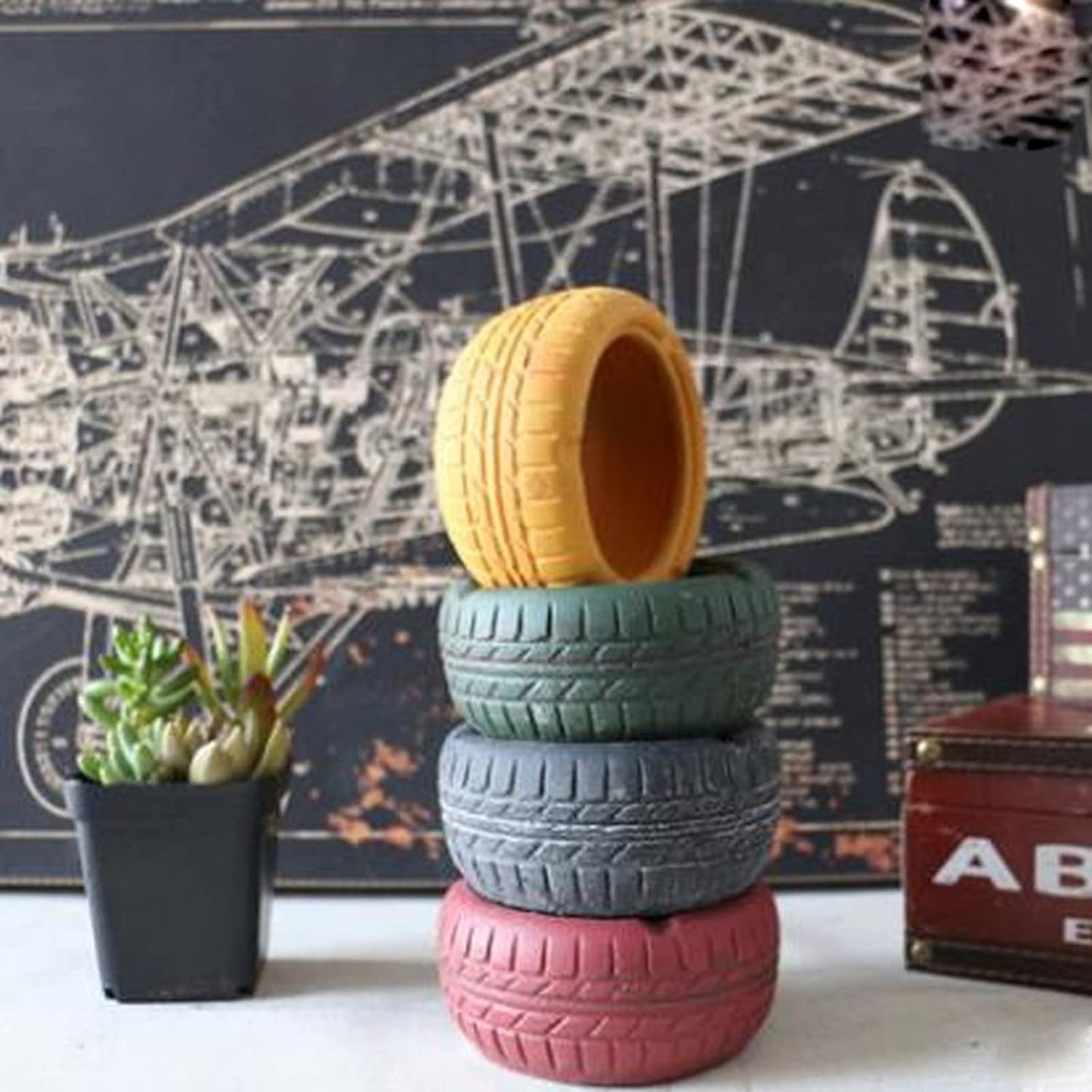 Tire Pattern Flower Pot Silicone Mold Succulent Planter Vase Cactus Concrete Mold Candle Pen Holder Mold Epoxy Resin Plaster Cement Clay Mould