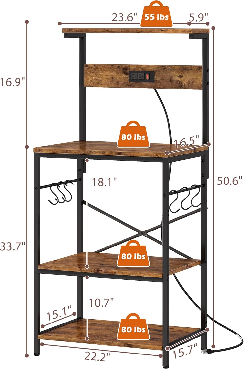 SUPERJARE Kitchen Bakers Rack with Power Outlet, Coffee Bar Table 4 Ti