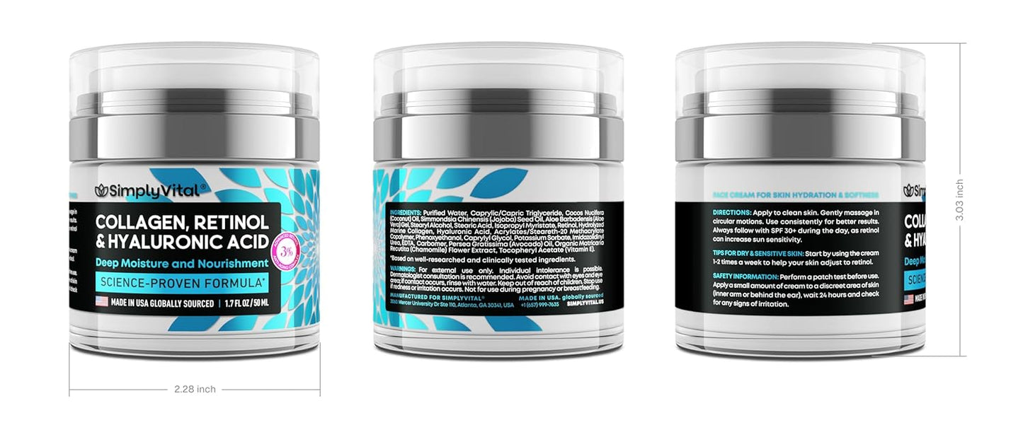 Anti-Aging Face Moisturizer with Retinol, Collagen & Hyaluronic Acid -