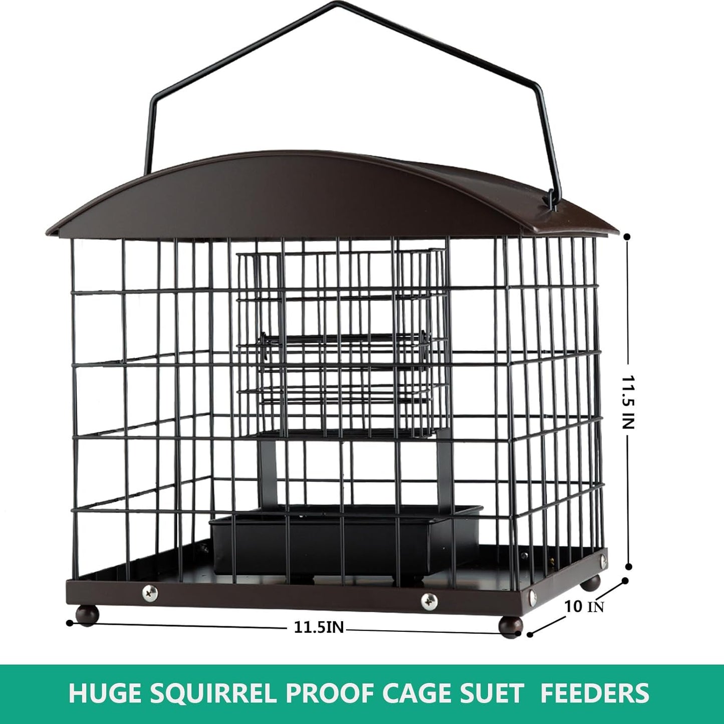 Caged Suet Feeders Squirrel-Proof, Dual-Purpose Suet &Seed Wild Bird Feeders with Tray, Huge Metal Caged Bird Feeders Outdoors Hanging, 2 Suet Cakes+1lb Seed Capacity, Copper