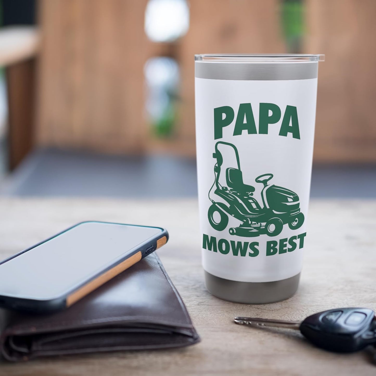 Papa Mows Best Lawn Care Dad Mowing Landscaper Father's Day Stainless Steel Insulated Tumbler