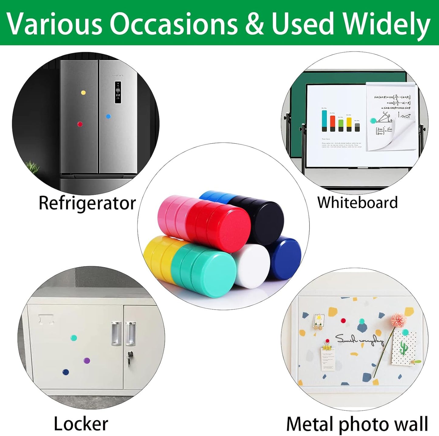 Fridge Magnet - 20 Pack 10 Colors Refrigerator Magnets, Mini Strong Magnets for Whiteboard, Locker & Map- Colorful Round Cute Small Magnets for Kitchen, Office, Classroom, School (Assorted)