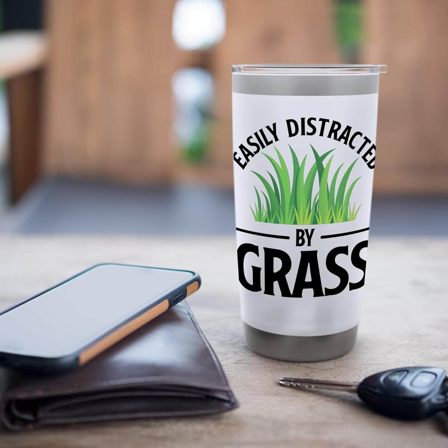 Funny Lawn Care Easily Distracted By Grass For Men Women Stainless Steel Insulated Tumbler