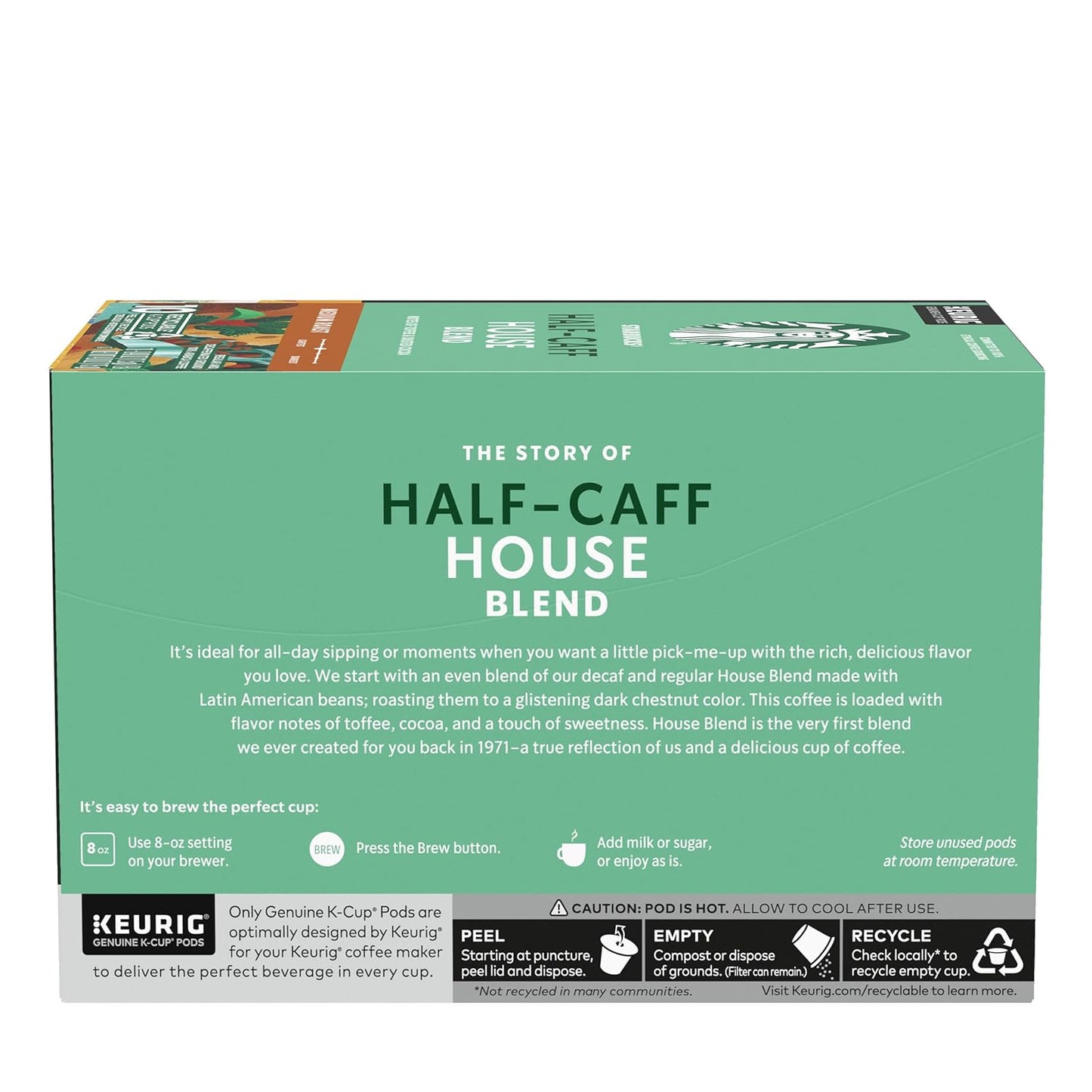 Starbucks K-Cup Coffee Pods, Medium Roast Hot or Iced Coffee, Half-Caff House Blend, 60 Keurig Pods