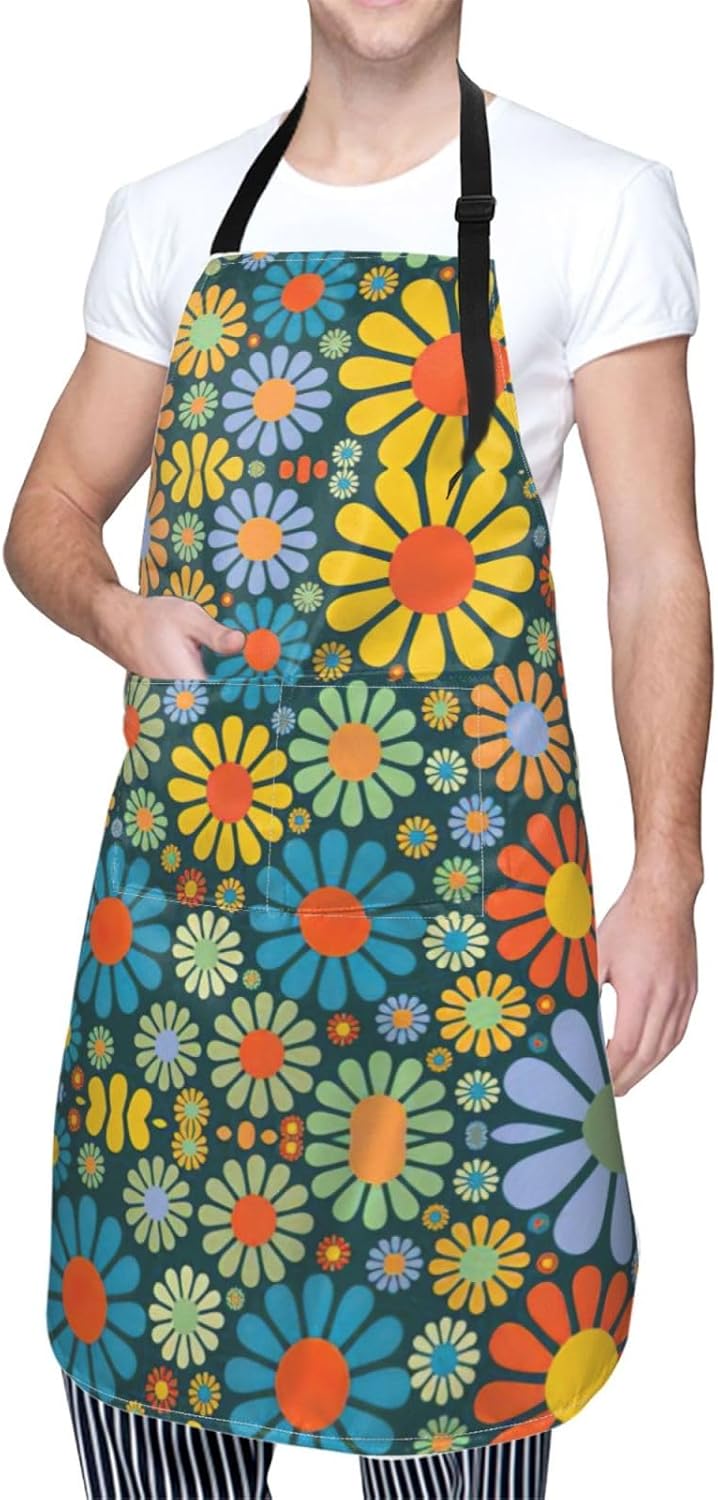 Hippie Pattern Print Laundry apron 28x33 In Waterproof Kitchen Apron with Pockets for Cooking Baking