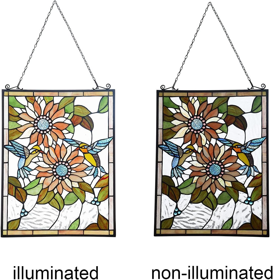 Capulina Stained Glass Window Hangings Panels Sunflower Humming Bird R
