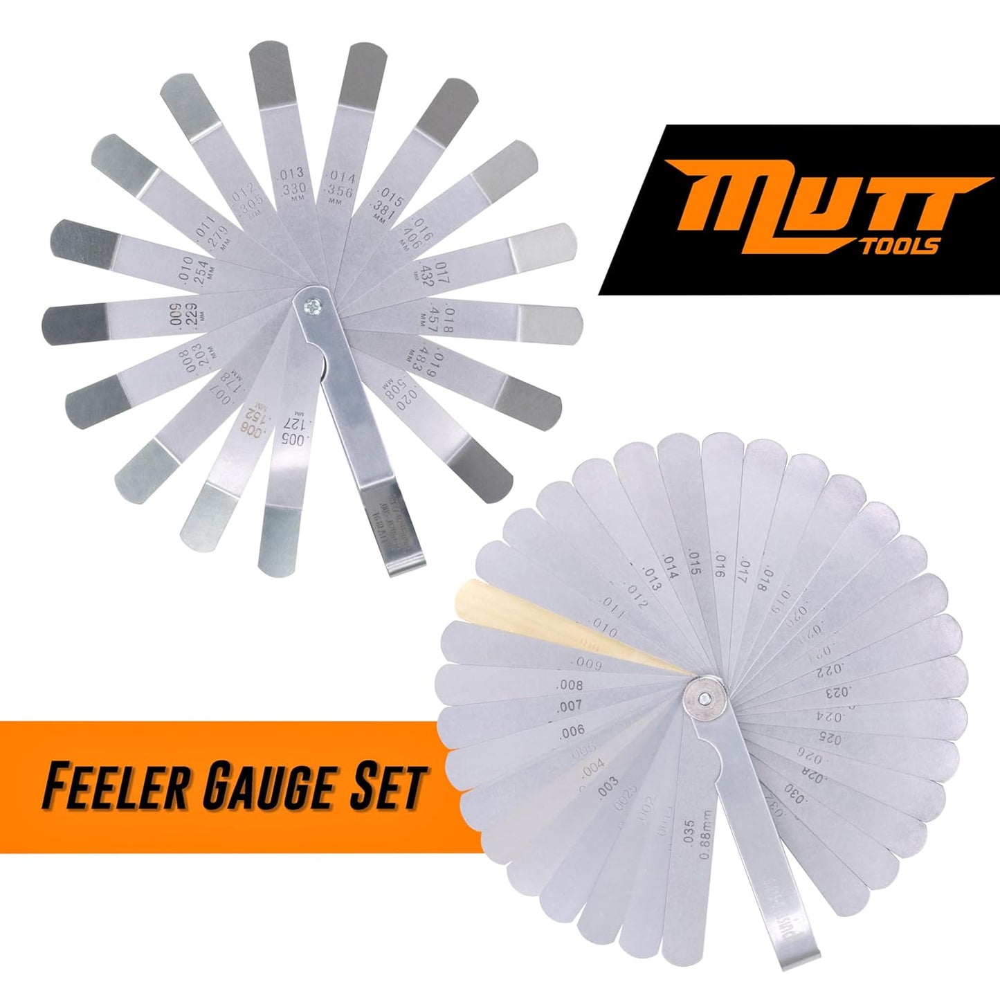 Mutt Tools 2pc Feeler Gauge Set - Premium Straight & Angled Feeler Gau