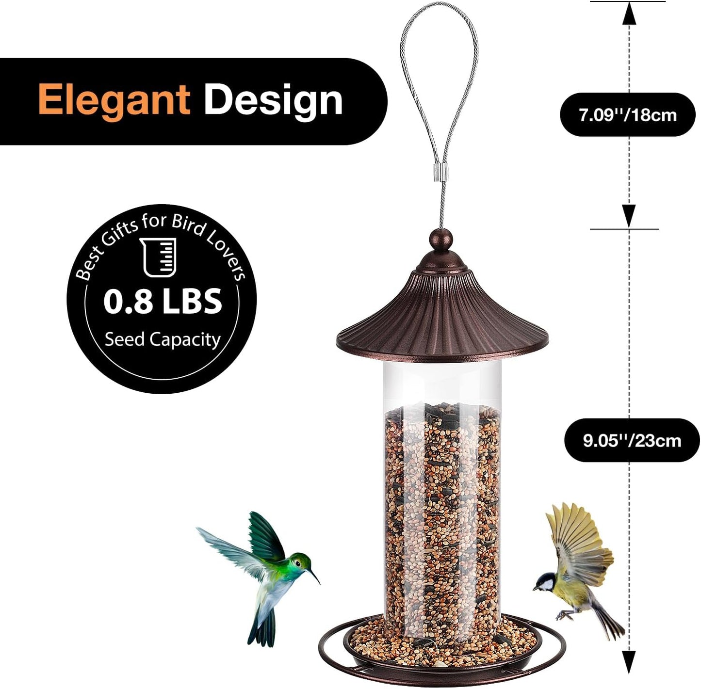 Bird Feeder, Easy to Fill Feeder for Small Wild Birds, Metal - Hanging Bird Feeder for Garden Yard Outside, 0.8 LBS Capacity